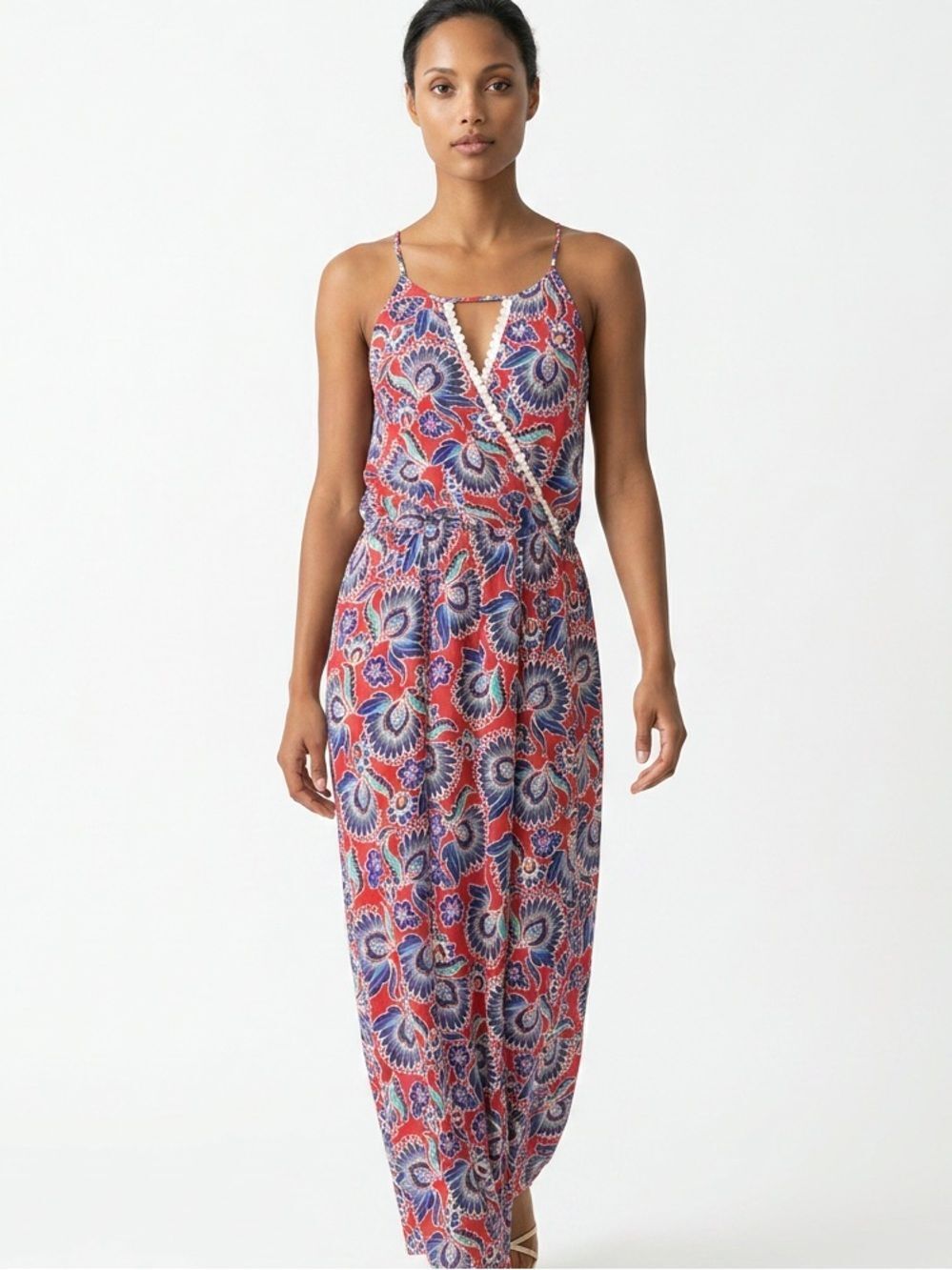 LE KATE | Red Floral Wrap Front Midi Dress Faux Wrap Front Women’s Size Medium